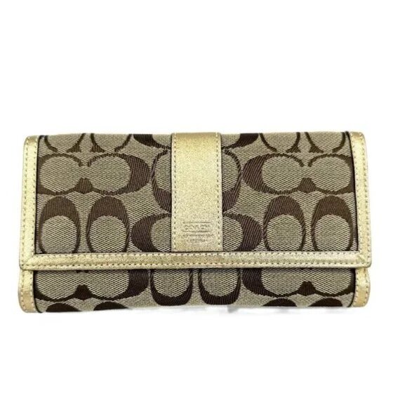 Coach signature stripe checkbook wallet - Picture 1 of 14
